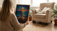 Ocean Fireworks Poster, Romantic Coastal Decor - 4th of July Beach Art