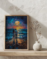 Ocean Fireworks Poster, Romantic Coastal Decor - 4th of July Beach Art