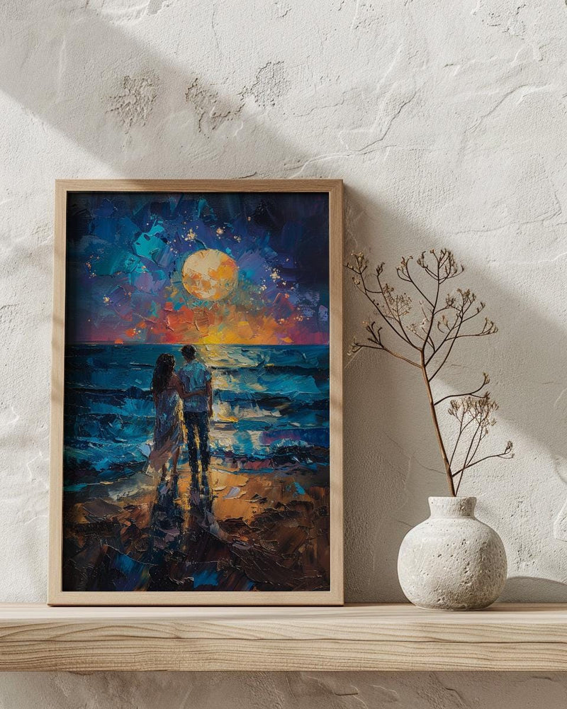 Ocean Fireworks Poster, Romantic Coastal Decor - 4th of July Beach Art