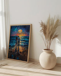 Ocean Fireworks Poster, Romantic Coastal Decor - 4th of July Beach Art