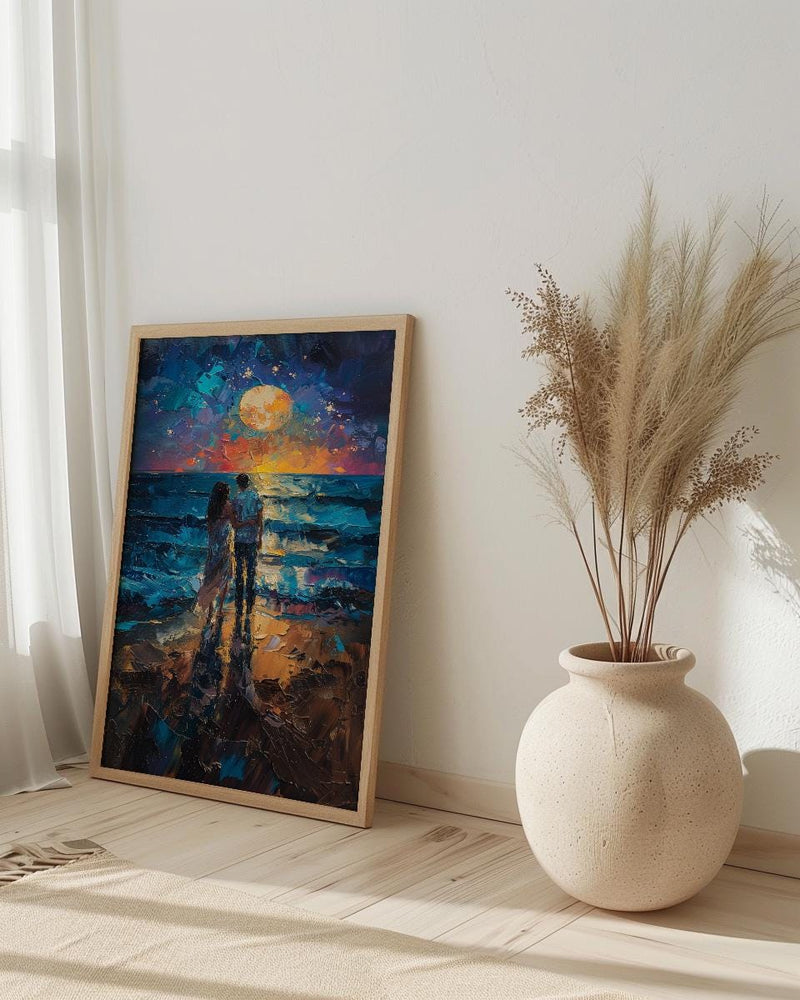 Ocean Fireworks Poster, Romantic Coastal Decor - 4th of July Beach Art
