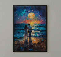 Ocean Fireworks Poster, Romantic Coastal Decor - 4th of July Beach Art