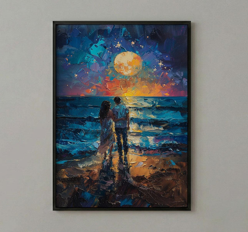Ocean Fireworks Poster, Romantic Coastal Decor - 4th of July Beach Art