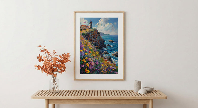 California Lighthouse Wall Art, Coastal Americana Decor - Patriotic Ocean Print