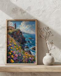 California Lighthouse Wall Art, Coastal Americana Decor - Patriotic Ocean Print