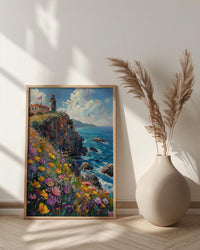 California Lighthouse Wall Art, Coastal Americana Decor - Patriotic Ocean Print