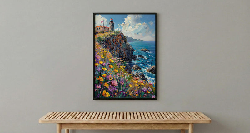 California Lighthouse Wall Art, Coastal Americana Decor - Patriotic Ocean Print