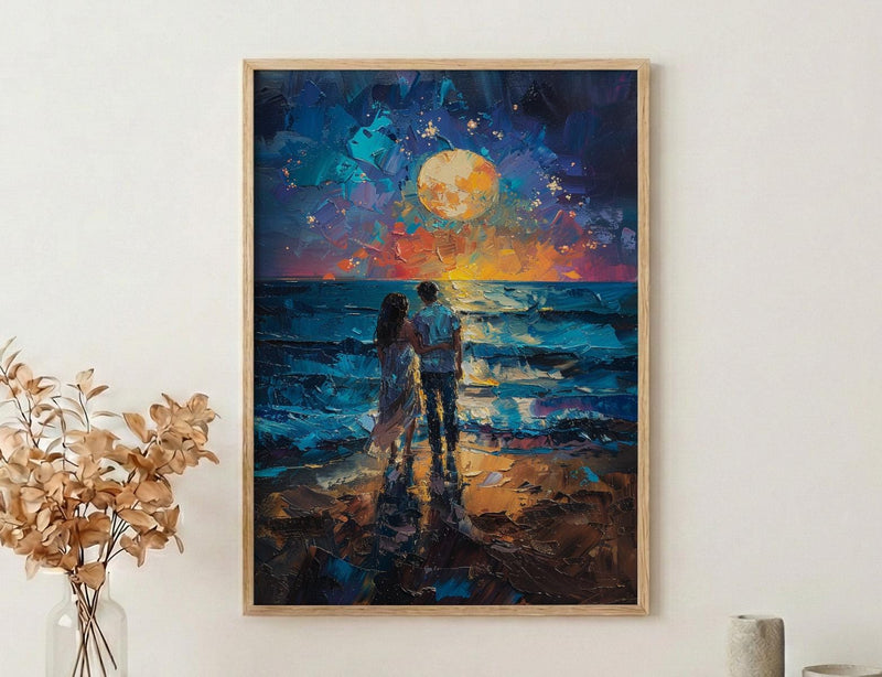 Ocean Fireworks Poster, Romantic Coastal Decor - 4th of July Beach Art
