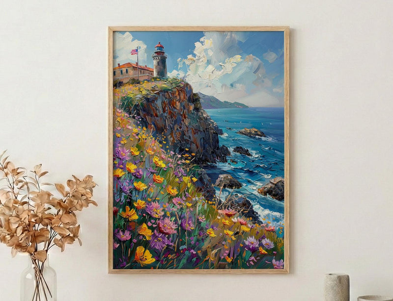 California Lighthouse Wall Art, Coastal Americana Decor - Patriotic Ocean Print