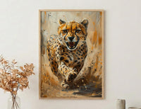 Running Cheetah Poster, African Plains Wall Decor - Dynamic Wildlife Art