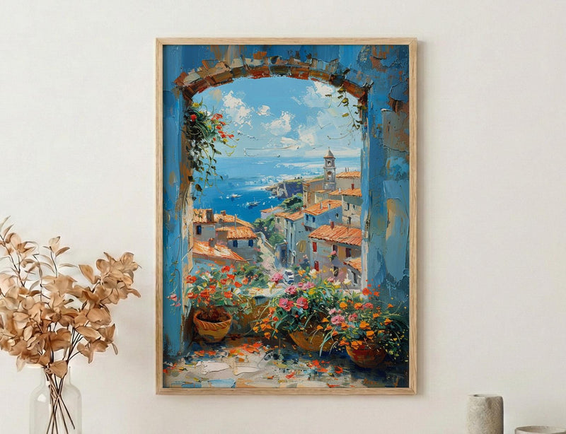 Chefchaouen Window Art Print, Blue City Decor - Woven Basket Landscape