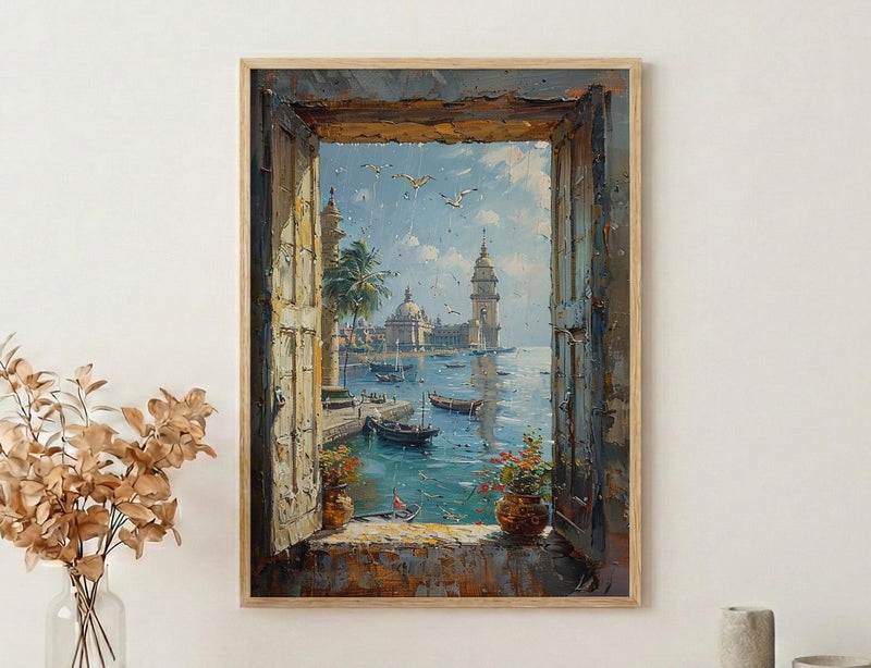 Mumbai Window Poster, Rainy City Wall Decor - Gateway of India Art