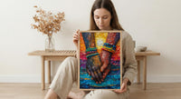 Black Love Art, Holding Hands Print, African Sunset, Impasto Oil Painting, Romantic Couple Gift, Beads Detail, Warm Wall Decor