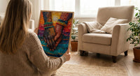 Black Love Art, Holding Hands Print, African Sunset, Impasto Oil Painting, Romantic Couple Gift, Beads Detail, Warm Wall Decor
