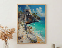 Tulum Ruins Poster, Mexico Beach Wall Decor - Mayan Stone Art