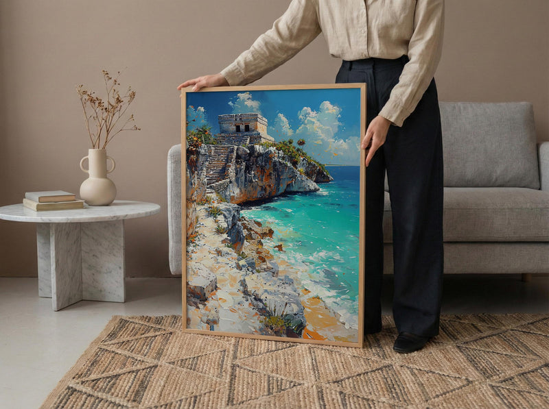 Tulum Ruins Poster, Mexico Beach Wall Decor - Mayan Stone Art