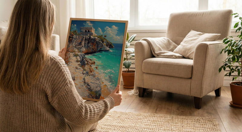Tulum Ruins Poster, Mexico Beach Wall Decor - Mayan Stone Art