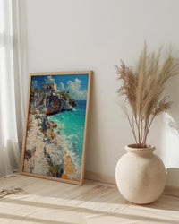 Tulum Ruins Poster, Mexico Beach Wall Decor - Mayan Stone Art