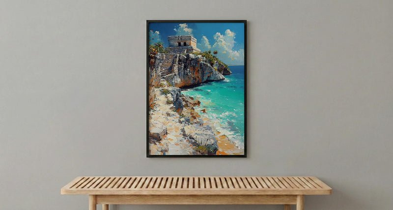 Tulum Ruins Poster, Mexico Beach Wall Decor - Mayan Stone Art