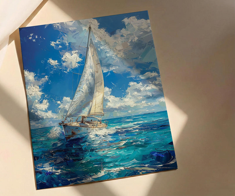 Los Roques Poster, Venezuela Ocean Wall Decor - White Sailboat Art