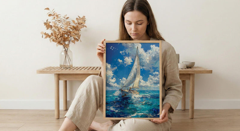 Los Roques Poster, Venezuela Ocean Wall Decor - White Sailboat Art