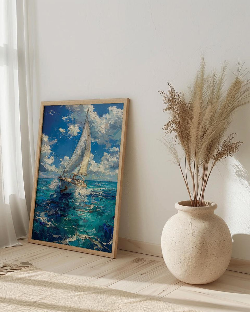Los Roques Poster, Venezuela Ocean Wall Decor - White Sailboat Art