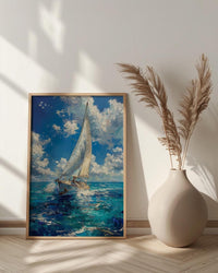 Los Roques Poster, Venezuela Ocean Wall Decor - White Sailboat Art