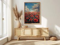 Red Poppy Field Wall Art, Patriotic Floral Decor - Summer Botanical Print