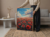 Red Poppy Field Wall Art, Patriotic Floral Decor - Summer Botanical Print