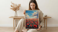 Red Poppy Field Wall Art, Patriotic Floral Decor - Summer Botanical Print