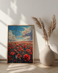 Red Poppy Field Wall Art, Patriotic Floral Decor - Summer Botanical Print