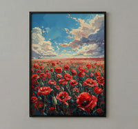Red Poppy Field Wall Art, Patriotic Floral Decor - Summer Botanical Print