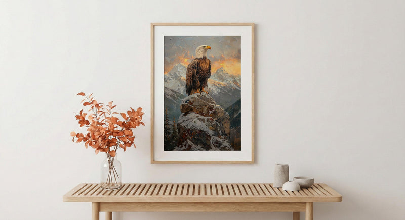 Bald Eagle Sunrise Poster, Majestic Mountain Decor - Patriotic Wildlife Art
