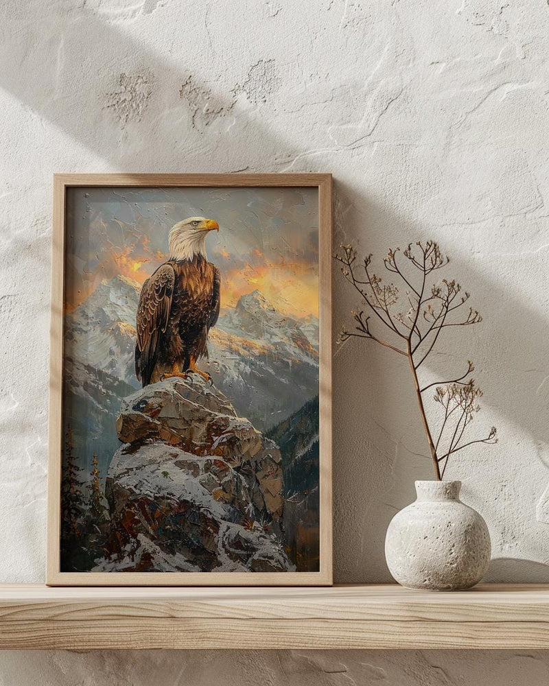 Bald Eagle Sunrise Poster, Majestic Mountain Decor - Patriotic Wildlife Art