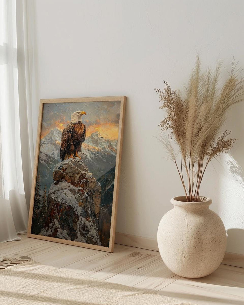 Bald Eagle Sunrise Poster, Majestic Mountain Decor - Patriotic Wildlife Art