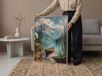 Forest Lake Cabin Art Print, Rustic Summer Decor - Patriotic Nature Poster
