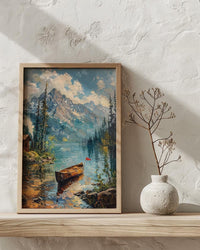 Forest Lake Cabin Art Print, Rustic Summer Decor - Patriotic Nature Poster