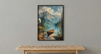 Forest Lake Cabin Art Print, Rustic Summer Decor - Patriotic Nature Poster