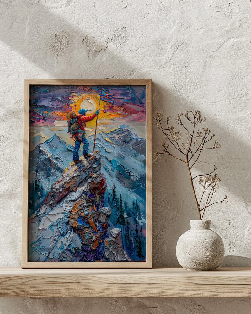 Mountain Climber Wall Art, Patriotic Colorado Decor - Alpine Adventure Print