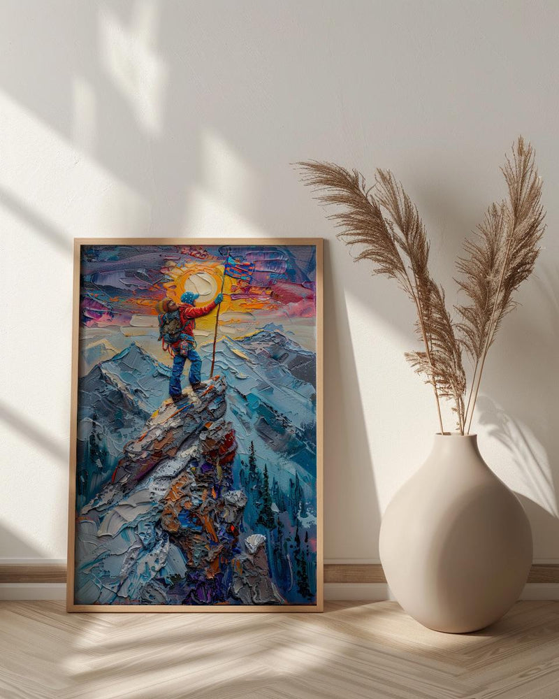 Mountain Climber Wall Art, Patriotic Colorado Decor - Alpine Adventure Print