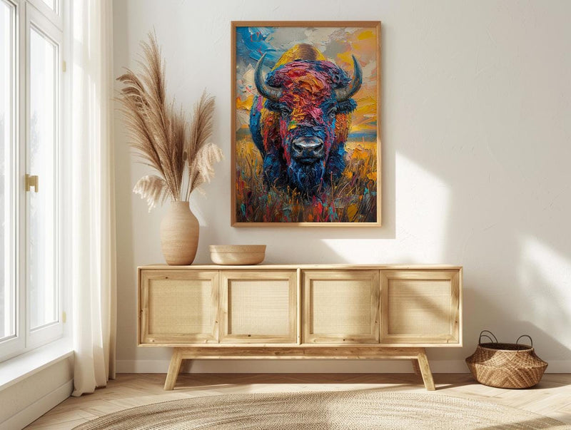 American Bison Art Print, Great Plains Decor - Patriotic Wildlife Landscape