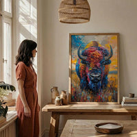 American Bison Art Print, Great Plains Decor - Patriotic Wildlife Landscape