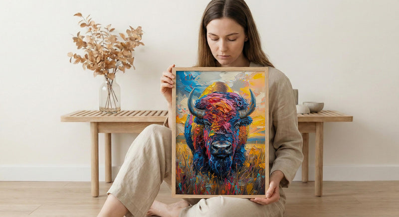 American Bison Art Print, Great Plains Decor - Patriotic Wildlife Landscape