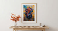 American Bison Art Print, Great Plains Decor - Patriotic Wildlife Landscape