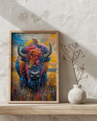 American Bison Art Print, Great Plains Decor - Patriotic Wildlife Landscape