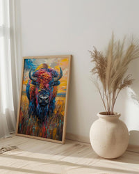 American Bison Art Print, Great Plains Decor - Patriotic Wildlife Landscape