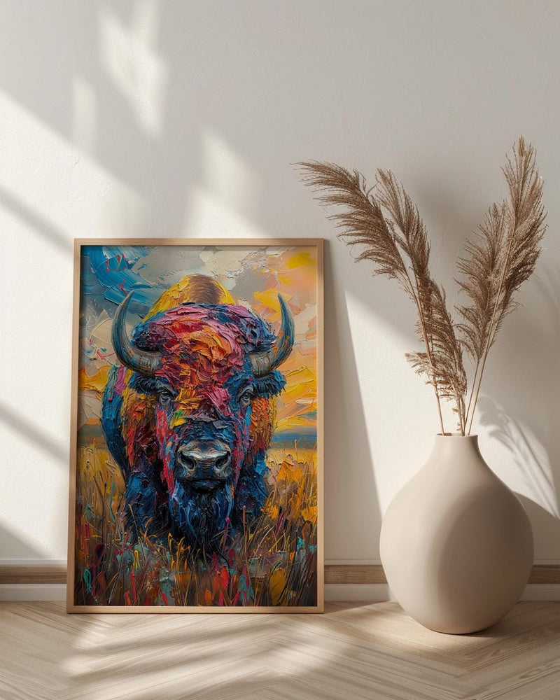 American Bison Art Print, Great Plains Decor - Patriotic Wildlife Landscape