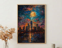 NYC Skyline Wall Art, Patriotic City Decor - Night Lights American Poster