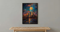NYC Skyline Wall Art, Patriotic City Decor - Night Lights American Poster