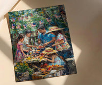 4th of July BBQ Poster, Summer Backyard Decor - Patriotic Family Art